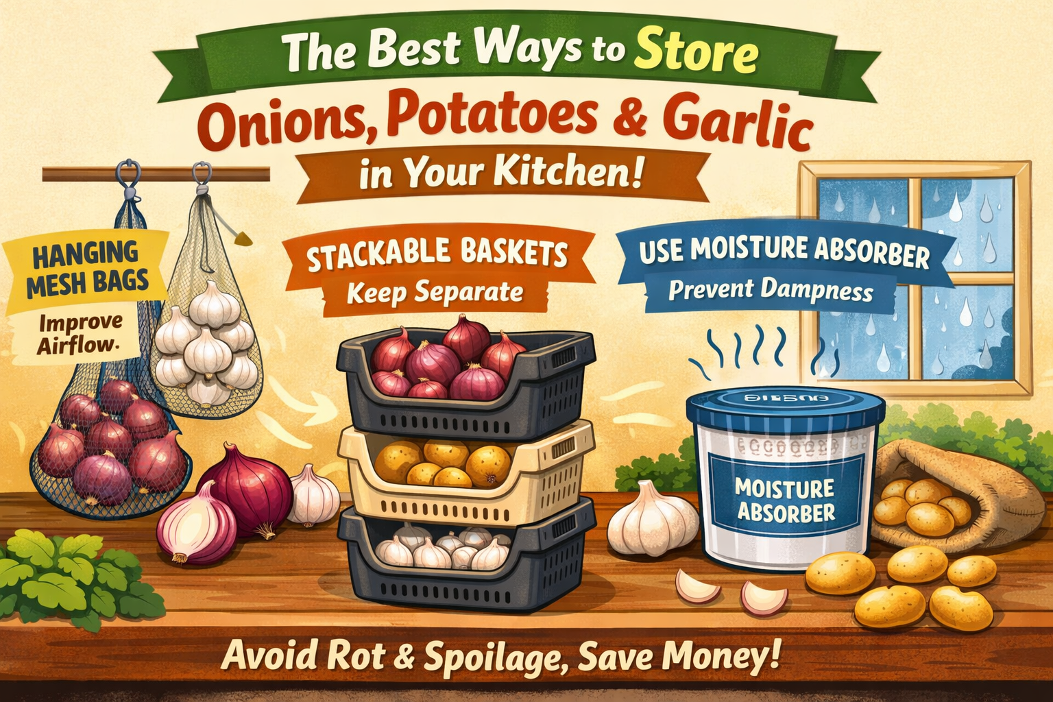 Best way to store onions potatoes and garlic in Indian homes