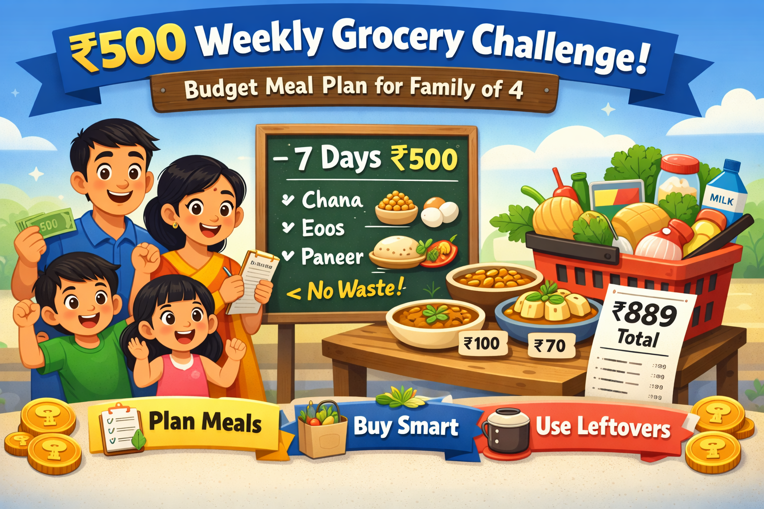 ₹500 weekly grocery challenge budget meal plan India