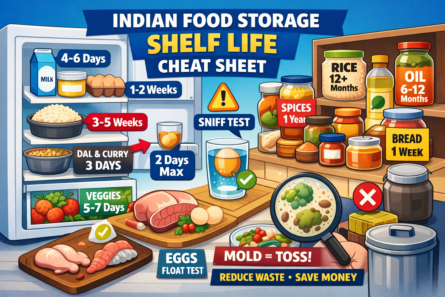 Indian food storage shelf life cheat sheet chart